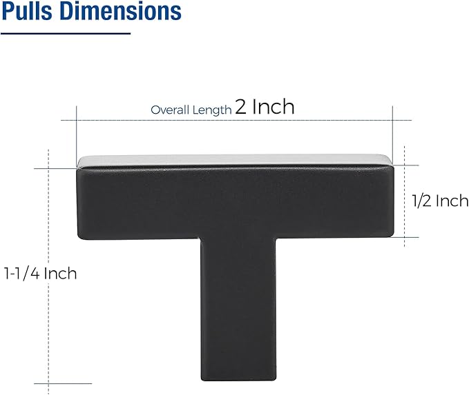JOY DECOR Cabinet Knobs, Black Cabinet Handles, 2 Pack Kitchen Knobs 2 Inch, Single Hole Drawer Handles for Dresser Drawers