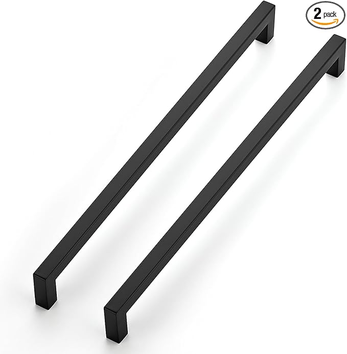 JOY DECOR Cabinet Handles, Black Cabinet Pulls, 2 Pack Kitchen Closet Handles 12-3/5 Inch, Square Drawer Pulls Stainless Steel Drawer Hardware, 320mm Hole Centers