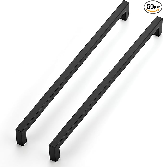JOY DECOR 50 Pack Cabinet Handles, Black Cabinet Pulls, 12-3/5 Inch Kitchen Closet Handles Square Drawer Pulls Stainless Steel Drawer Hardware, 320mm Hole Centers