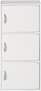 Hodedah Heavy Duty Engineered Wooden 3 Door Enclosed Multipurpose Storage Cabinet with Included Hardware for Easy Assembly, White