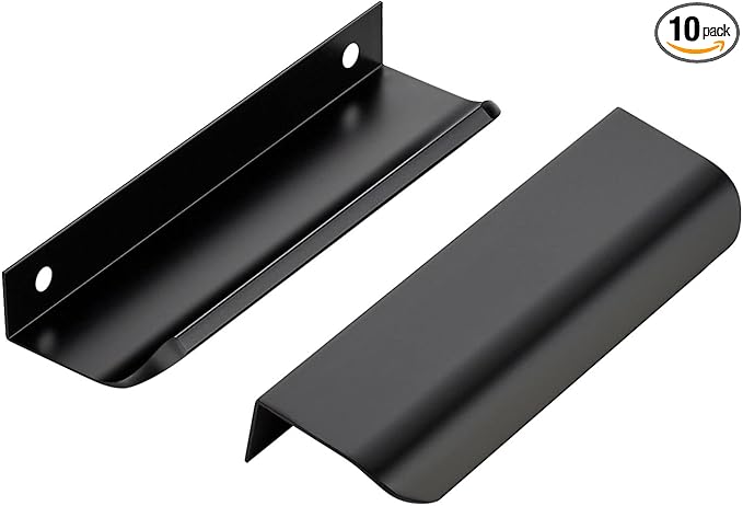 Ravinte Hardware 10 Pack Black Cabinet Handles, 5 Inch (128mm) Finger Edge Pulls, 4 Inch Hole Center, Finger Pulls for Cabinets