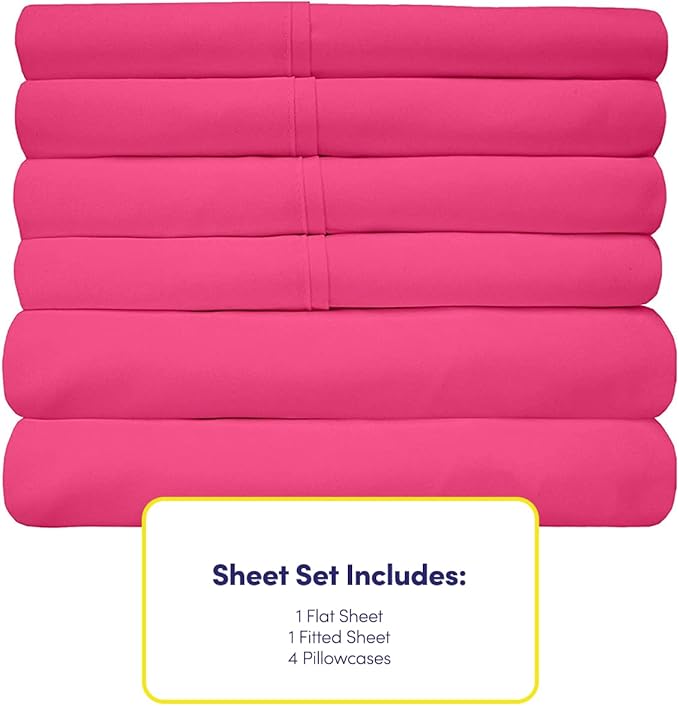 6 Piece Bed Sheet Set, Queen, Fuschia