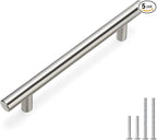 homdiy 5 Pack | Cabinet Handles Brushed Nickel Round Bar Cabinet Pulls 5in Hole Center HD201SN Stainless Steel Drawer Pulls Kitchen Cabinet Handles Cupboard Handles 5 Pack