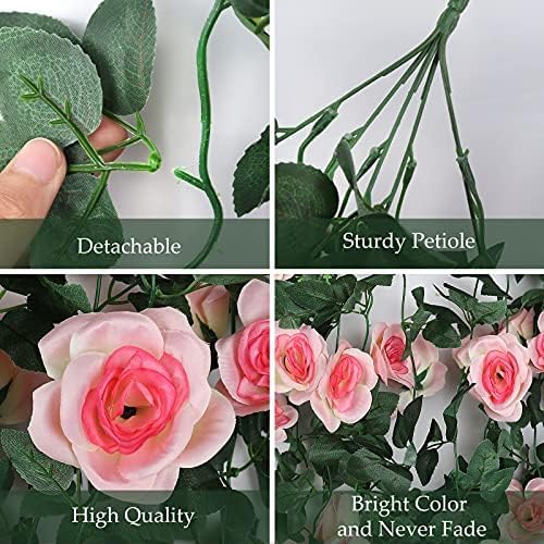 RECUTMS 4PCS Artificial Rose Hanging Flower 32 in Fake Garland for Home Room Garden Wedding Indoor Outdoor Decoration (Champagne)