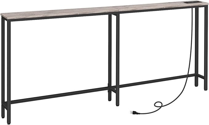 HOOBRO 70.9" Narrow Console Table with Charging Station, 5.9" Sofa Table with 2 Power Outlets and USB Ports, Long Entryway Tables Behind Couch Table, for Hallway, Living Room, Greige BG185UXG01