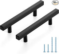 JOY DECOR 10 Pack 4 Inch Matte Black Square Cabinet Handles Stainless Steel Cabinet Hardware Pulls for Kitchen and Drawers with 6-2/5 Inch Overall Length