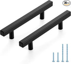 JOY DECOR 30 Pack 4 Inch Matte Black Square Cabinet Handles Stainless Steel Cabinet Hardware Pulls for Kitchen and Drawers with 6-2/5 Inch Overall Length