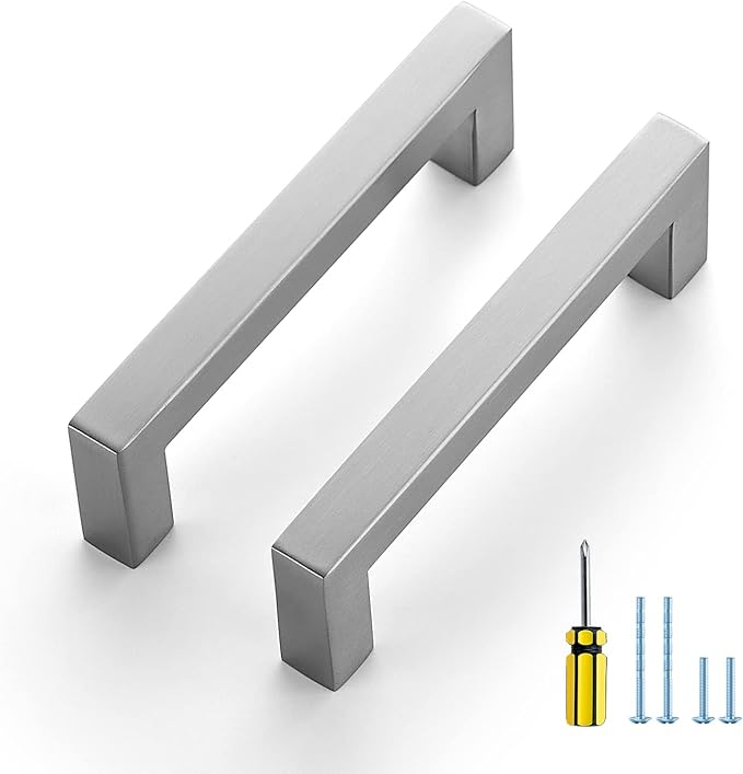 Ravinte 25 Pack Brushed Nickel Kitchen Cabinet Handles 4-1/2 Inch Cabinet Pulls Square Kitchen Hardware for Cabinet Drawer Pulls Drawer Handles Come with Screwdriver