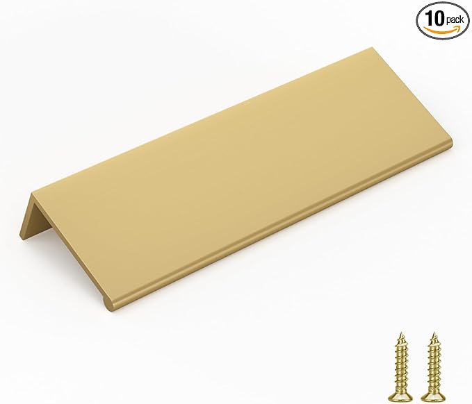 goldenwarm 10 Pack Gold Finger Edge Pulls Drawer Finger Pulls Champagne Gold Kitchen Hardware Handles Bedroom Dresser Drawers,3-3/4in Hole Center
