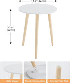 Apicizon Round Side Table Set of 2, White Nightstand Coffee End Table for Living Room, Bedroom, Small Spaces, Modern Home Decor Bedside Table with Natural Wood Legs, 16.5 Inches