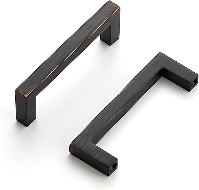 Ravinte 10 Pack Solid Kitchen Cabinet Handles Oil Rubbed Bronze Cabinet Pulls Slim Drawer Pulls with 3 Inch Hole Center Square Bar Kitchen Cabinet Hardware