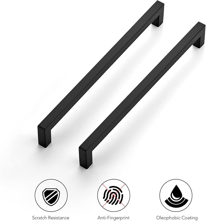Ravinte 3 Pack Square Cabinet Handles - Matte Black Drawer Pulls, 10 Inch, Kitchen Cabinet Hardware