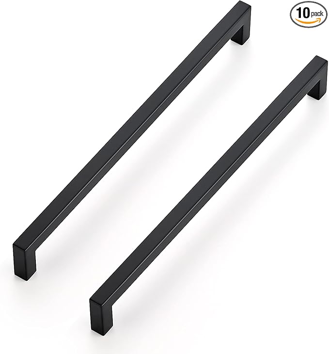 Ravinte 10 Pack 11-5/16 Inch Square Cabinet Handles - Matte Black Pulls for Kitchen Drawers and Cabinets - Hardware Handles