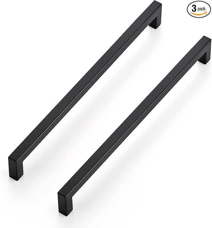 Ravinte 3 Pack 11-5/16 Inch Square Cabinet Handles - Matte Black Pulls for Kitchen Drawers and Cabinets - Hardware Handles