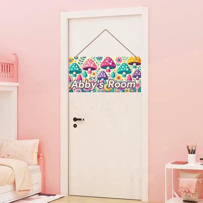 Personalized Mushroom Sign For Girls Bedroom Kids Nursery Door Wall Decor Custom Name Art Wooden Plaque For Home Kitchen Garden Yard Wall Club Front Door Decor