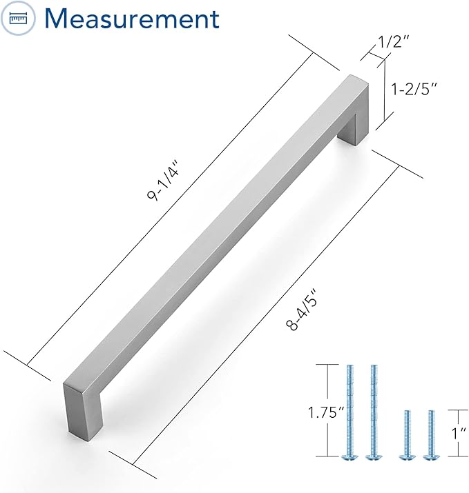 Ravinte 3 Pack Brushed Nickel Kitchen Cabinet Handles 8-4/5 Inch Cabinet Pulls Square Kitchen Hardware for Cabinet Drawer Pulls Drawer Handles Come with Screwdriver