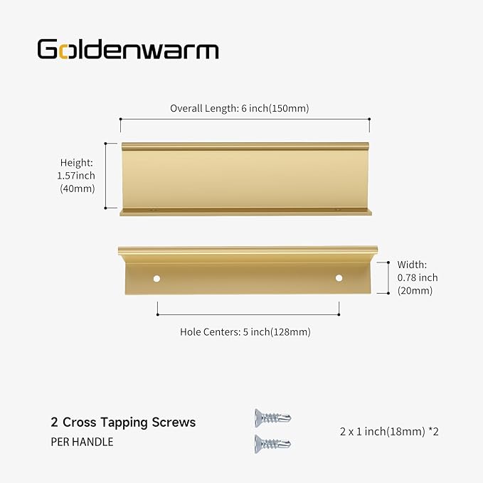 goldenwarm 5 Pack Gold Finger Edge Pulls Drawer Finger Pulls Champagne Gold Kitchen Hardware Handles Bedroom Dresser Drawers,5in Hole Center