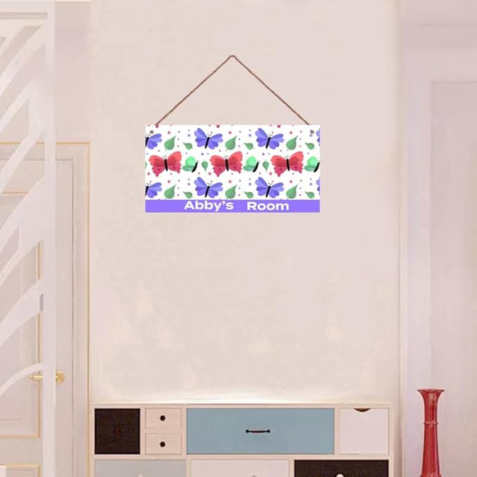 Personalized Sign Cute Butterfly Sign For Kids Room Nursery Door Decor For Girls Room,Custom Name Wall Art Decor Decorative Plate for Boys Bedroom Little Man Cave