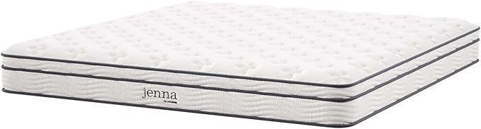 Modway MOD-7096-WHI Jenna 6" Innerspring Pillow Top King Mattress, White