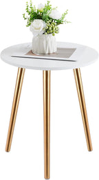 Apicizon Round Side Table Set of 2, White Nightstand Coffee End Table for Living Room, Bedroom, Small Spaces, Morden Side Table Home Decor Bedside with Wood Legs 16.5 Inches