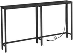 HOOBRO 63" Narrow Console Table with Charging Station, 5.9" Sofa Table with 2 Power Outlets and USB Ports, Long Entryway Tables Behind Couch Table, for Hallway, Livingroom, Black BB165UXG01