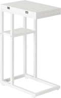 HOOBRO Foldable End Table, C Shaped Side Table with Storage Shelf, Small Snack Table Suitable for Living Room Bedroom Small Spaces, Easy Assembly, White WW29SF01