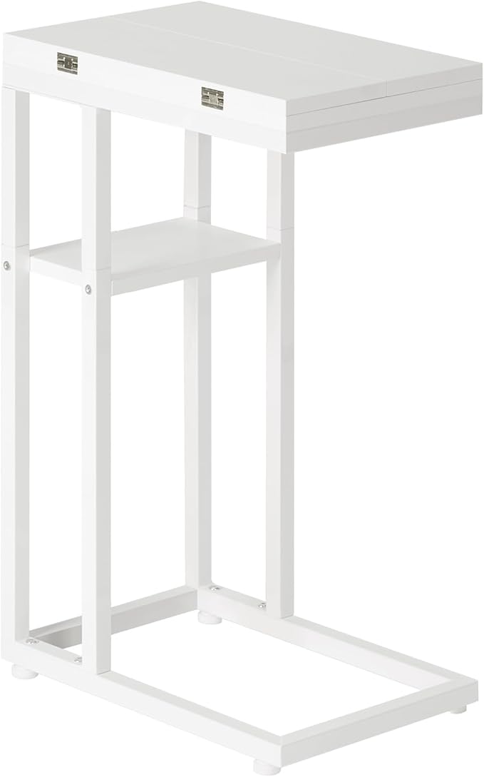 HOOBRO Foldable End Table, C Shaped Side Table with Storage Shelf, Small Snack Table Suitable for Living Room Bedroom Small Spaces, Easy Assembly, White WW29SF01