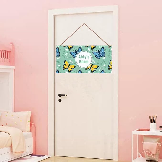 Personalized Sign Butterfly Theme Wall Art Decor For Kids Room Custom Name Door Décor For Little Man Cave Nursery Beautiful Art Plate For Girls Bedroom Boys Room