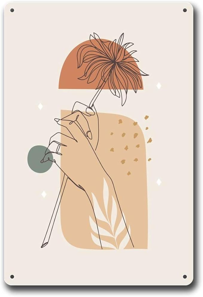 Metal Tin Signs Scandinavian Floral Line Metal Tin Signs 8x12inch Tin Sign