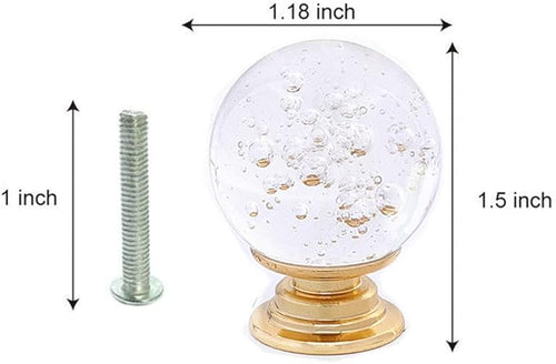 12pcs 30mm Cabinet Knobs with Screws Round Bubble Glass Vanity Knob Pulls for Kitchen Vanity Door, Bathroom, Cabinet, Office (Gold B Clear)