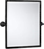 Black Metal Framed Pivot Rectangle Bathroom Mirror Tilting Beveled Vanity Mirrors for Wall, Overall 23.9 x 24 inches (Mirrror 20 x 24 inches)