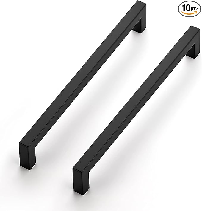 Ravinte 10 Pack 8-4/5 Inch Square Cabinet Handles - Matte Black Pulls for Kitchen Drawers and Cabinets - Hardware Handles