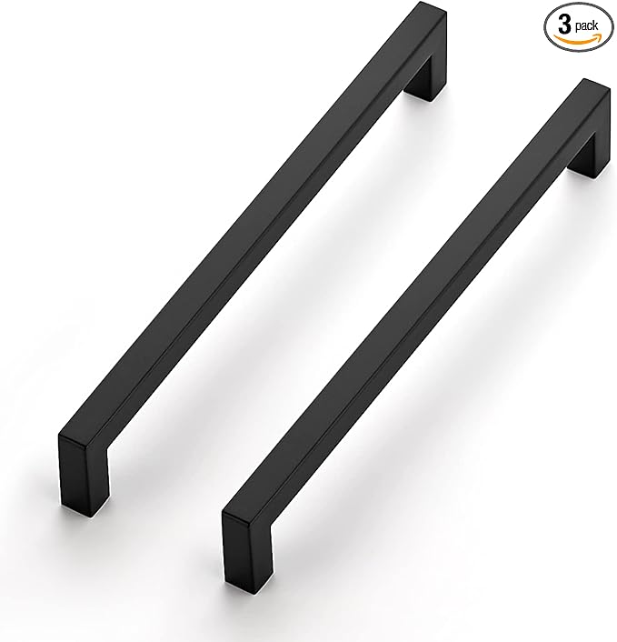 Ravinte 3 Pack 8-4/5 Inch Kitchen Square Cabinet Handles Matte Black Cabinet Pulls Black Drawer Pulls Kitchen Cabinet Hardware Kitchen Handles