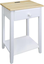 Casual Home Owl Night Stand with USB Port Charging Station and Drawer, 17.5" W x 14.25" D x 24.5" H, Natural White