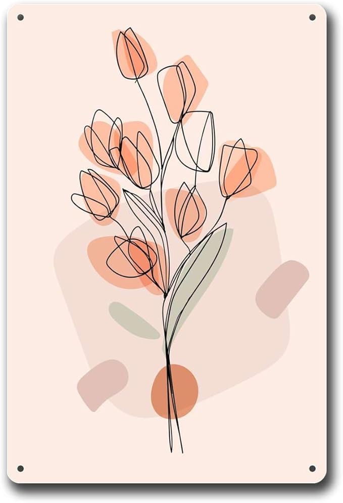 Metal Tin Signs Abstract Floral Line Art Poster Suitable for Home Bar Cafe Farmhouse Decoration8x12inch Tin Sign