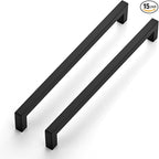 JOY DECOR 15 Pack Cabinet Handles, Black Cabinet Pulls, 10 Inch Kitchen Closet Handles Square Drawer Pulls Stainless Steel Drawer Hardware, 256mm Hole Centers