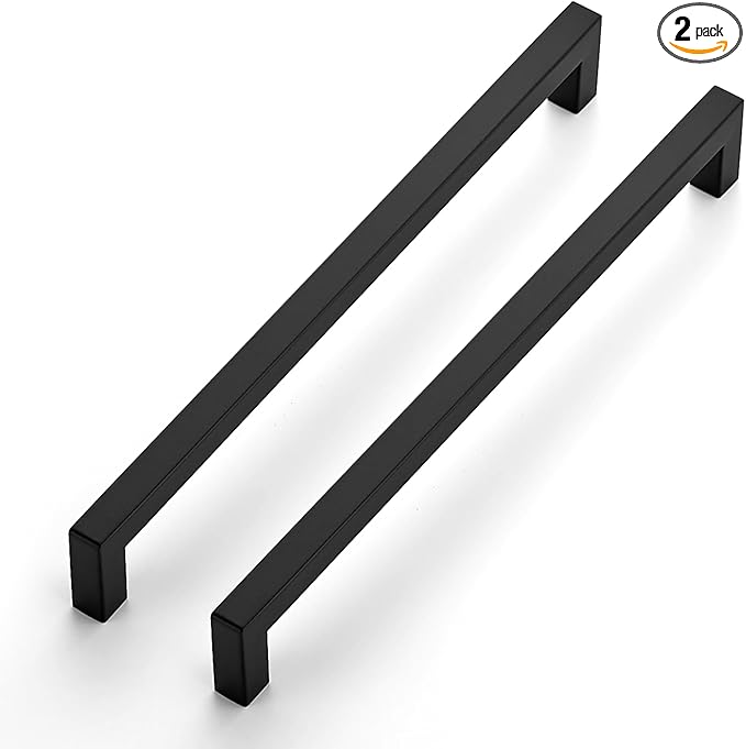 JOY DECOR Cabinet Handles, Black Cabinet Pulls, 2 Pack Kitchen Closet Handles 10 Inch, Square Drawer Pulls Stainless Steel Drawer Hardware, 256mm Hole Centers