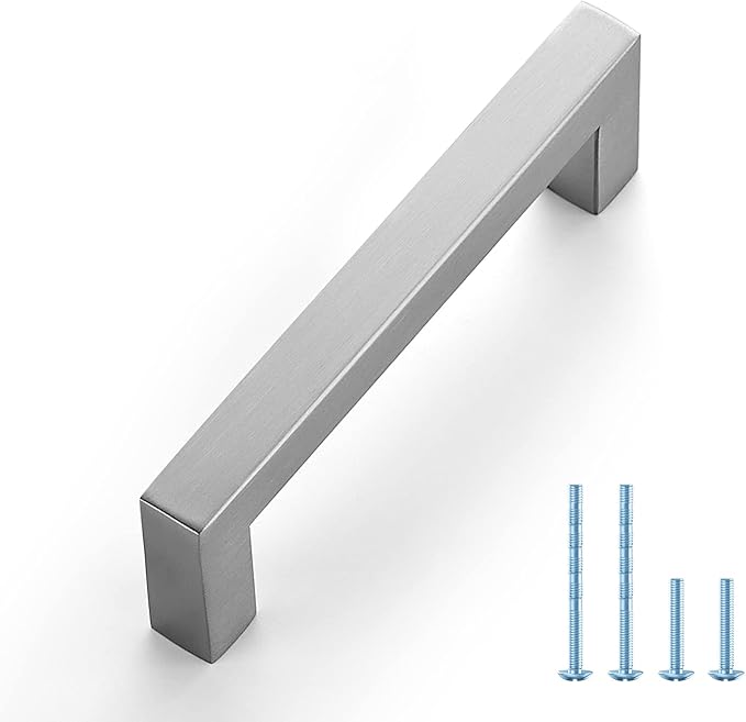 Ravinte 1 Pack Brushed Nickel Kitchen Cabinet Handles 4-1/2 Inch Cabinet Pulls Square Kitchen Hardware for Cabinet Drawer Pulls Drawer Handles Come with Screwdriver