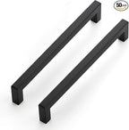 JOY DECOR 50 Pack Cabinet Handles, Black Cabinet Pulls, 7-1/2 Inch Kitchen Closet Handles Square Drawer Pulls Stainless Steel Drawer Hardware, 192mm Hole Centers