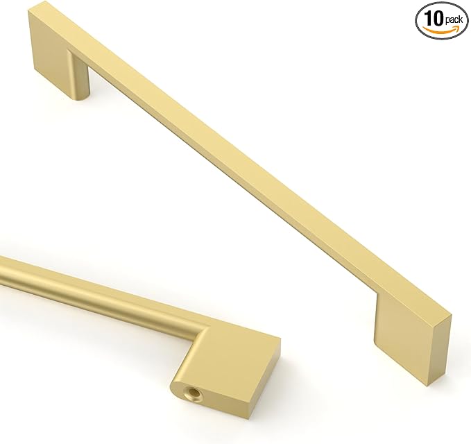Asidrama 10 Pack 6.3 Inch(160mm) Brushed Gold Kitchen Cabinet Handles, Cabinet Pulls Kitchen Cabinet Hardware for Cupboard Drawer Pulls