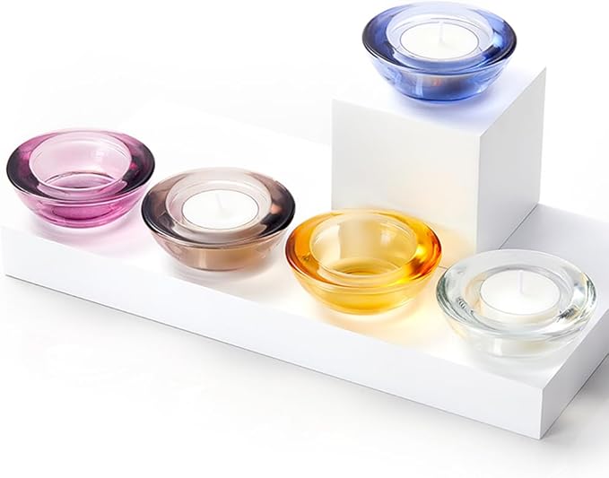 Grey Tealight Candle Holders - Set of 12, Round Chunky Glass Candle Holder, 3" Diameter - CH01 - Tea Grey