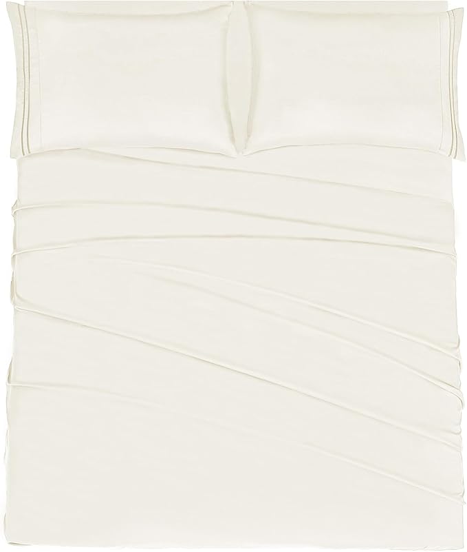 Mejoroom California King Size Sheet Set - Soft Microfiber Bed Sheets,Deep Pocket Fitted Sheet, Breathable, Wrinkle & Fade Resistant - 4 Piece (California King, Ivory)