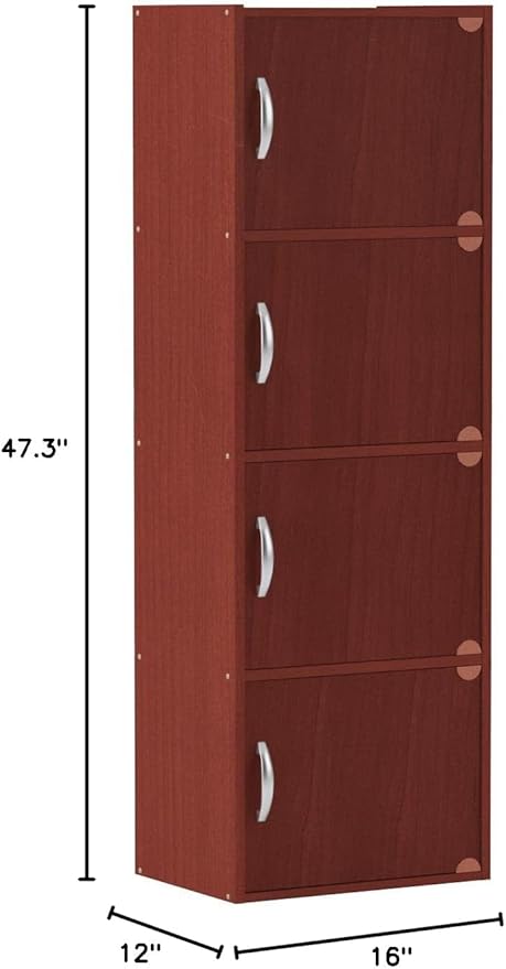 HODEDAH IMPORT 4-Shelf Bookcase Cabinet, Mahogany