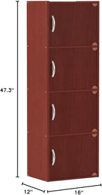 HODEDAH IMPORT 4-Shelf Bookcase Cabinet, Mahogany