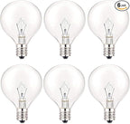 25 Watt Wax Warmer Bulbs, Light Bulbs for Full Size Scentsy Warmer, 6 Packs E12 Base Type G Bulb, Dimmable, Warm White, 120V G16 1/2 Bulbs for Candle Lamp
