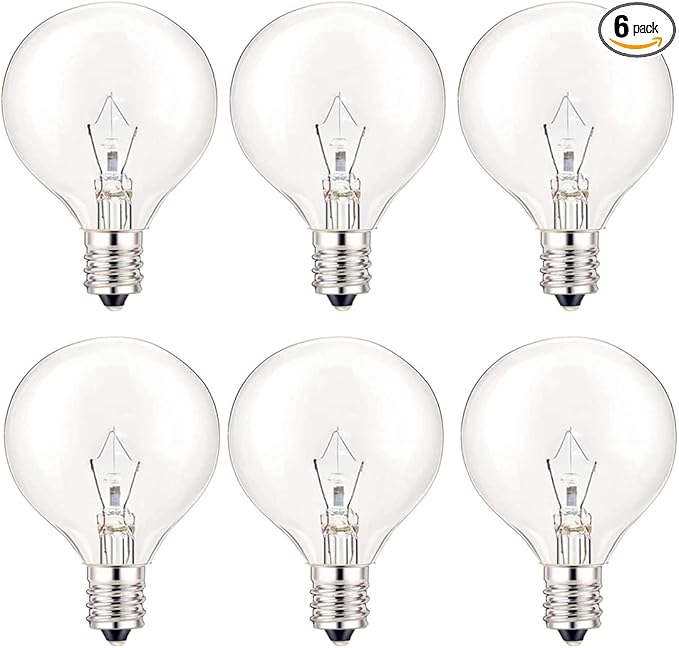 25 Watt Wax Warmer Bulbs, Light Bulbs for Full Size Scentsy Warmer, 6 Packs E12 Base Type G Bulb, Dimmable, Warm White, 120V G16 1/2 Bulbs for Candle Lamp