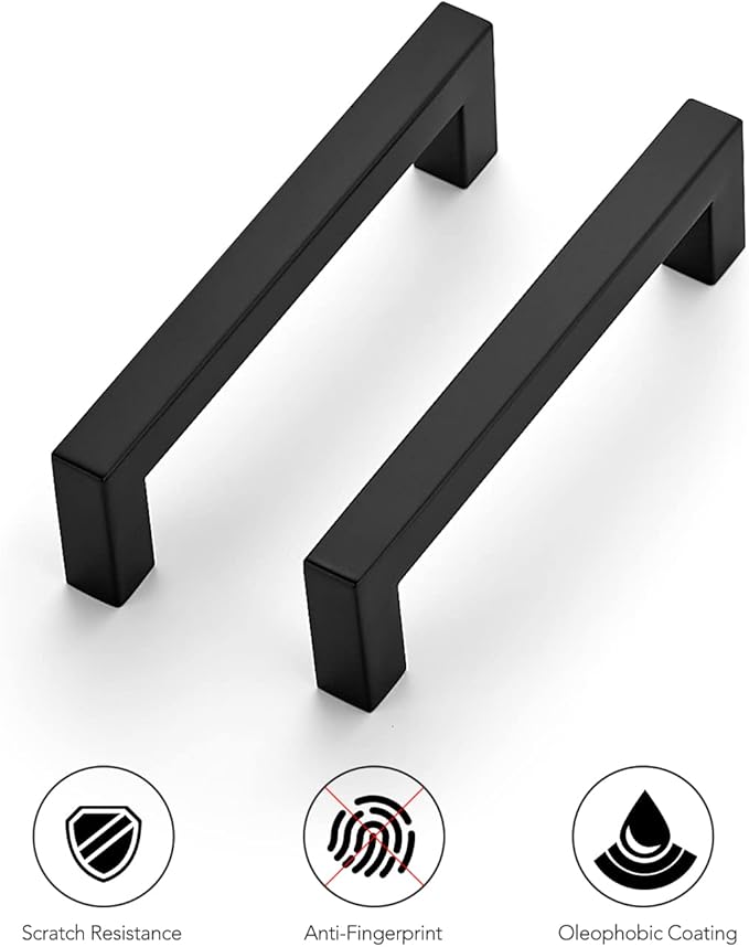 Ravinte 3 Pack 4-1/2 Inch Kitchen Square Cabinet Handles Matte Black Pulls Black Drawer Pulls Kitchen Cabinet Hardware Handles