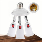 3-in-1 Light Socket Extender, E26/E27 to 3 Bulb Adapter with Adjustable Arms, 360° Rotatable for Ceiling Fan/Lamp Holder, UL Listed, Extension Splitter with Power Switch(White)