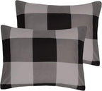 7 Piece Comforter Set Bag Solid Color All Season Soft Down Alternative Blanket & Luxurious Microfiber Bed Sheets, Queen, Buffalo Plaid Black/Gray