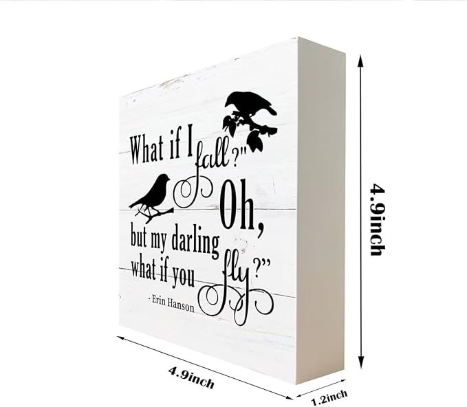 Inspirational Wood Signs, Wooden Box Sign Desk Decor, Table Art Signs, Nursery Decor, Kids Bedroom Decor, Rustic Farmhouse Decor for Shelf, What If I Fall Oh But Darling What If You Fly